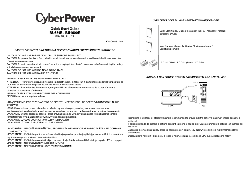 Página 1 del manual Guía de inicio rápido CyberPower BU650E