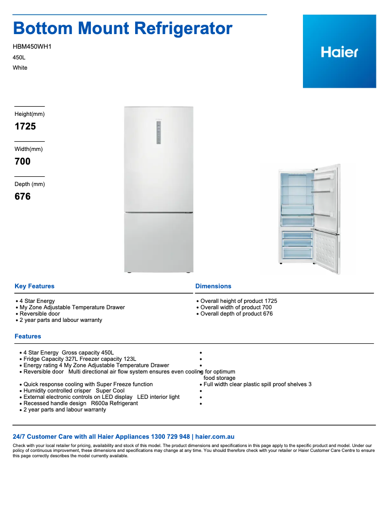 Página 1 del manual Ficha técnica Haier HBM450WH1