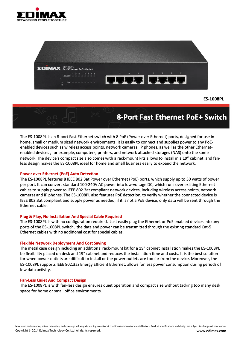 Imagen de la primera página del manual del dispositivo ES-1008PL