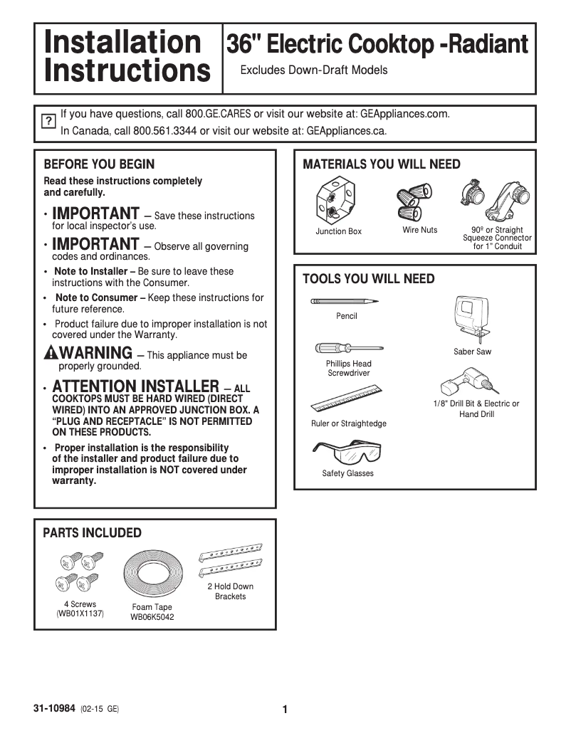Página 1 del manual Ficha técnica GE PP9036DJBB