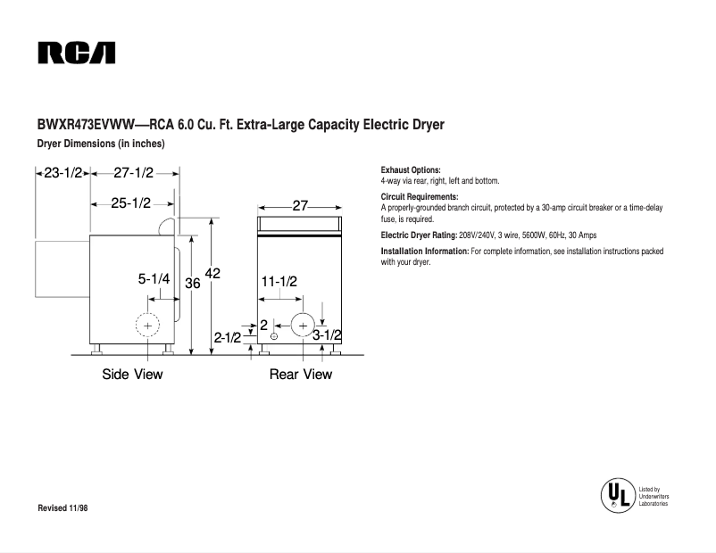 Imagen de la primera página del manual del dispositivo BWXR473EVWW
