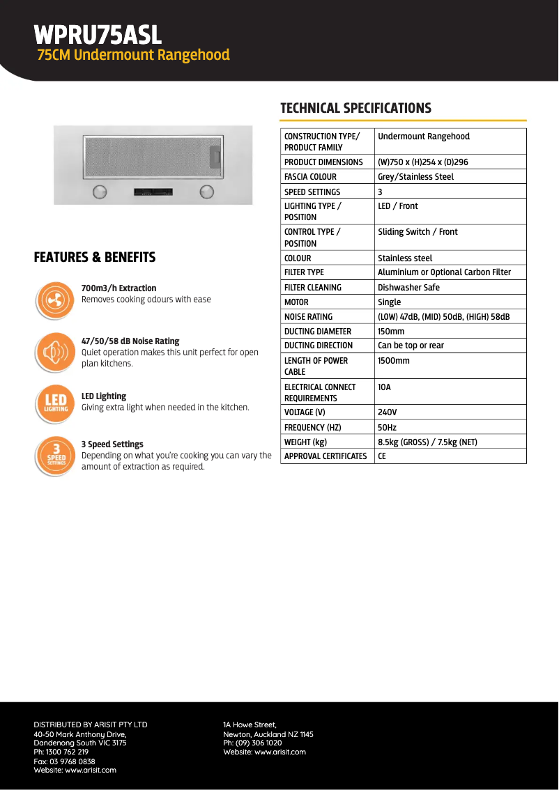 Imagen de la primera página del manual del dispositivo WPRU75ASL