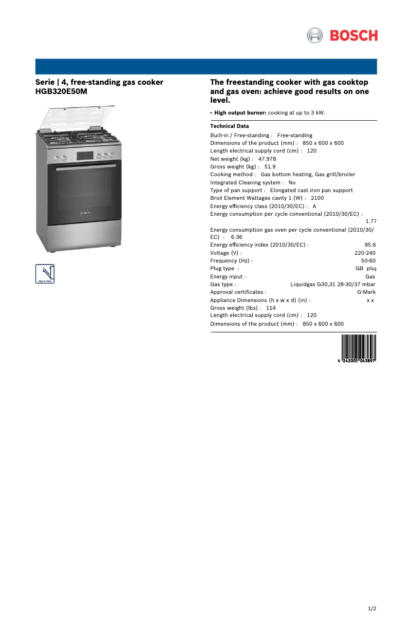 Imagen de la primera página del manual del dispositivo HGB320E50M