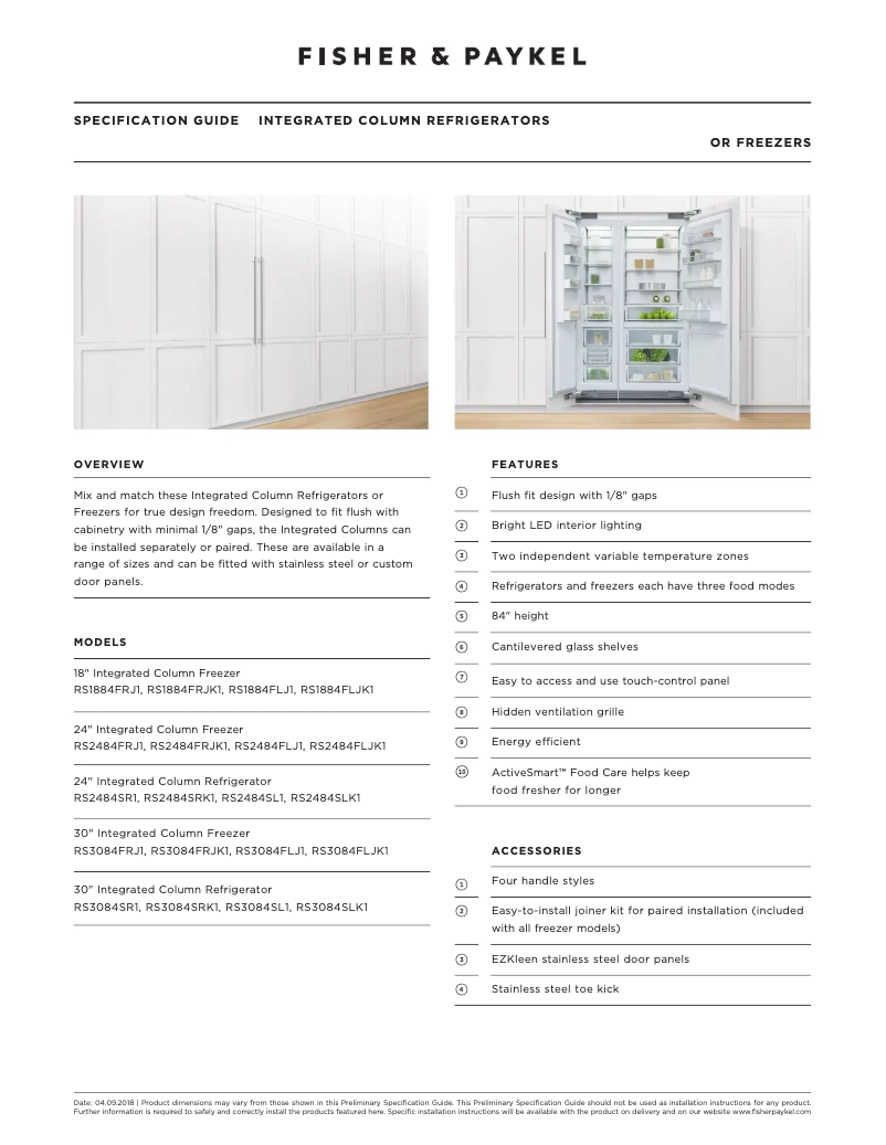 Página 1 del manual Ficha técnica Fisher & Paykel RS3084FRJ1