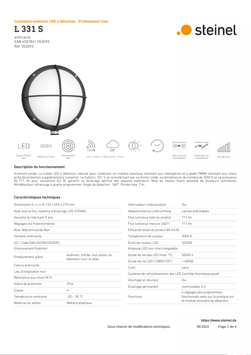 Página 1 del manual Ficha técnica Steinel L 331 S