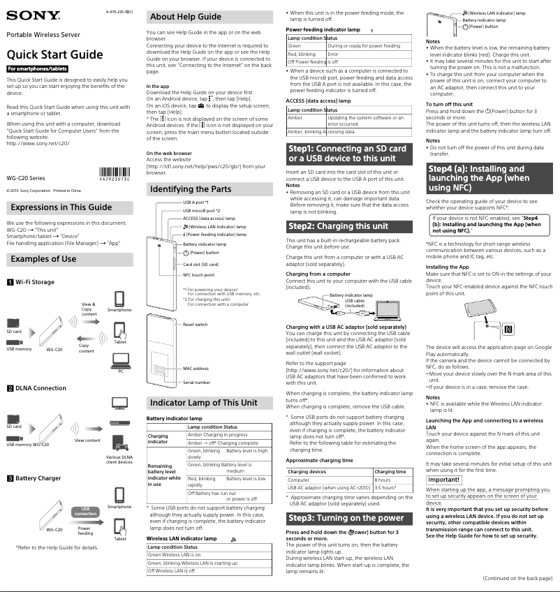 Imagen de la primera página del manual del dispositivo WG-C20