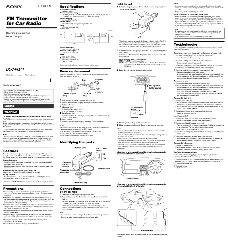 Página 1 del manual Manual de usuario Sony DCC-FMT1