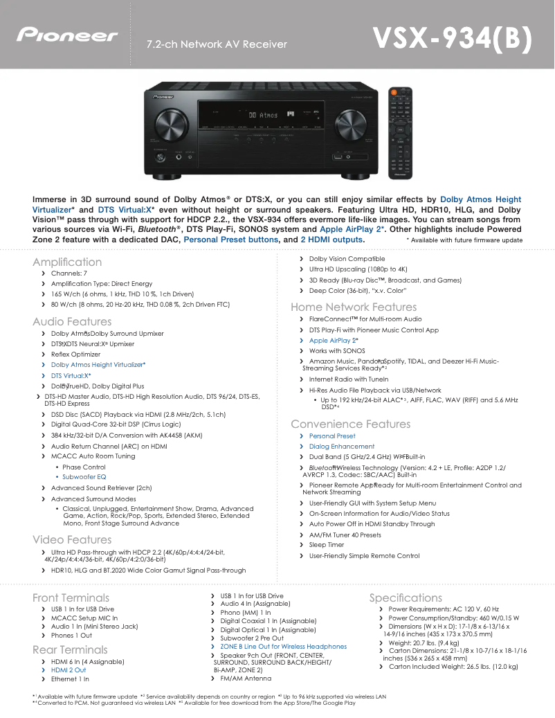 Imagen de la primera página del manual del dispositivo VSX-934