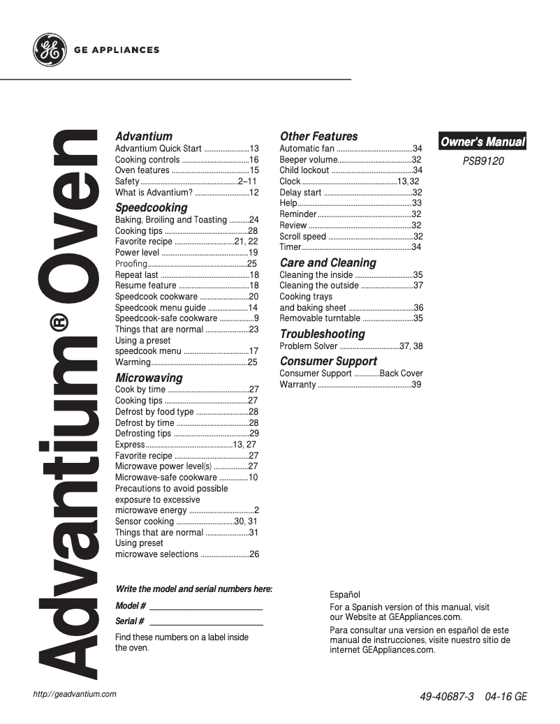 Página 1 del manual Manual de uso y mantenimiento GE Profile PSB9120DFWW