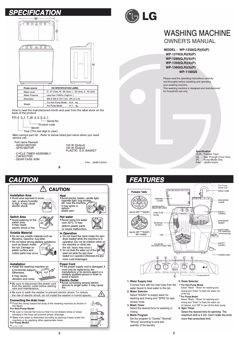 Página nº 1 - Manual de usuario LG WP-1350RP
