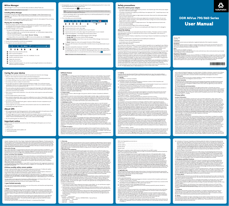 Página 1 del manual Manual de usuario Navman MiVue 860 DC TYRE