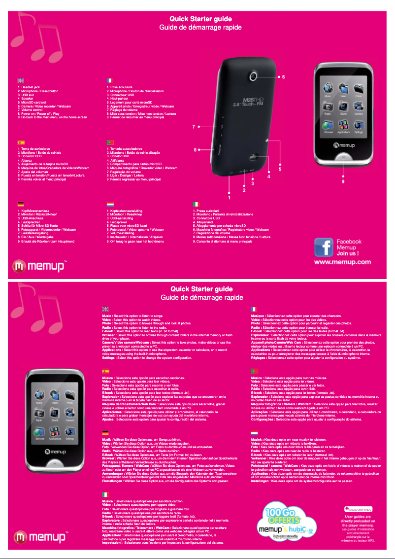 Página 1 del manual Guía de inicio rápido Memup M28T HD