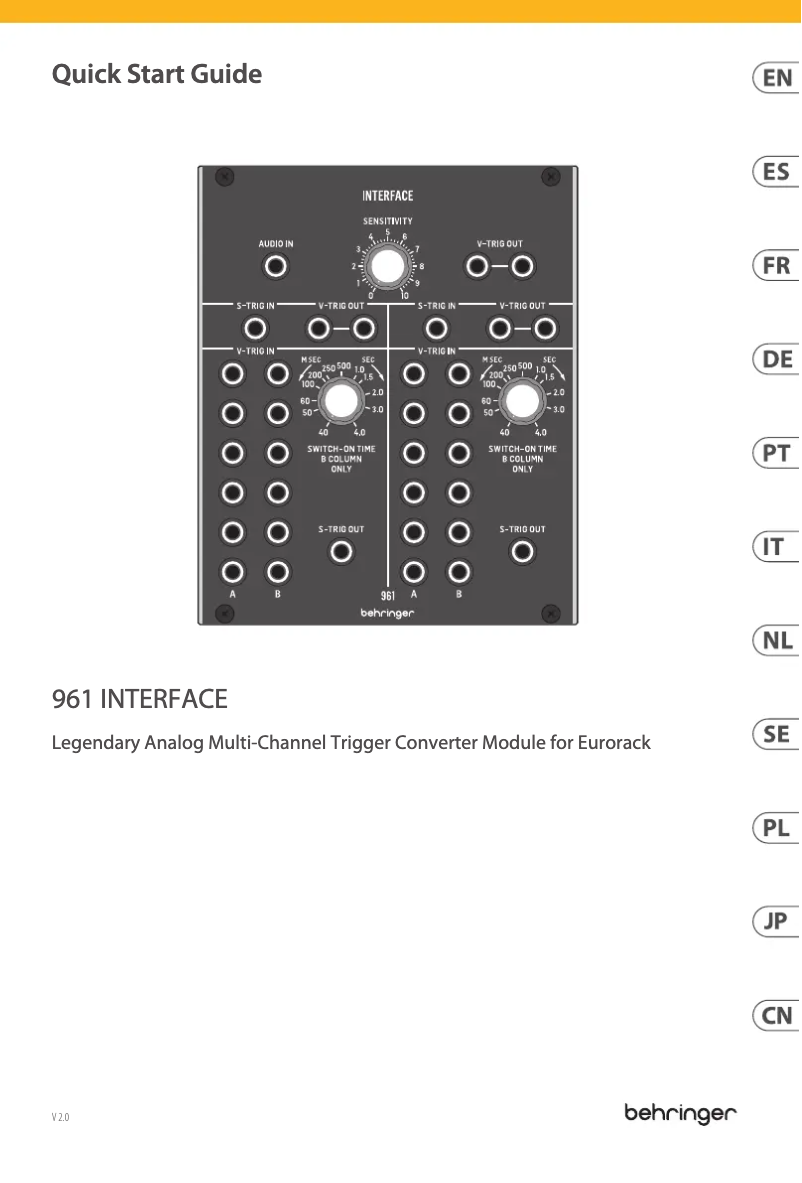 Página 1 del manual Guía de inicio rápido Behringer 961 Interface
