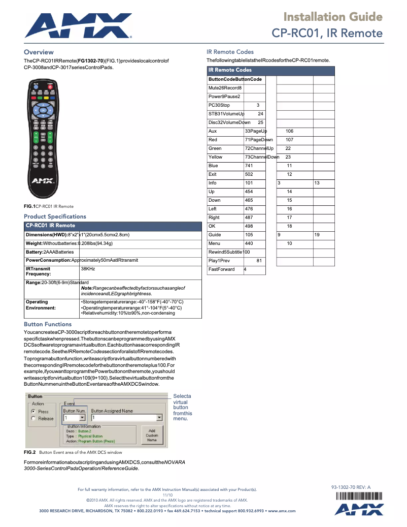 Imagen de la primera página del manual del dispositivo CP-RC01