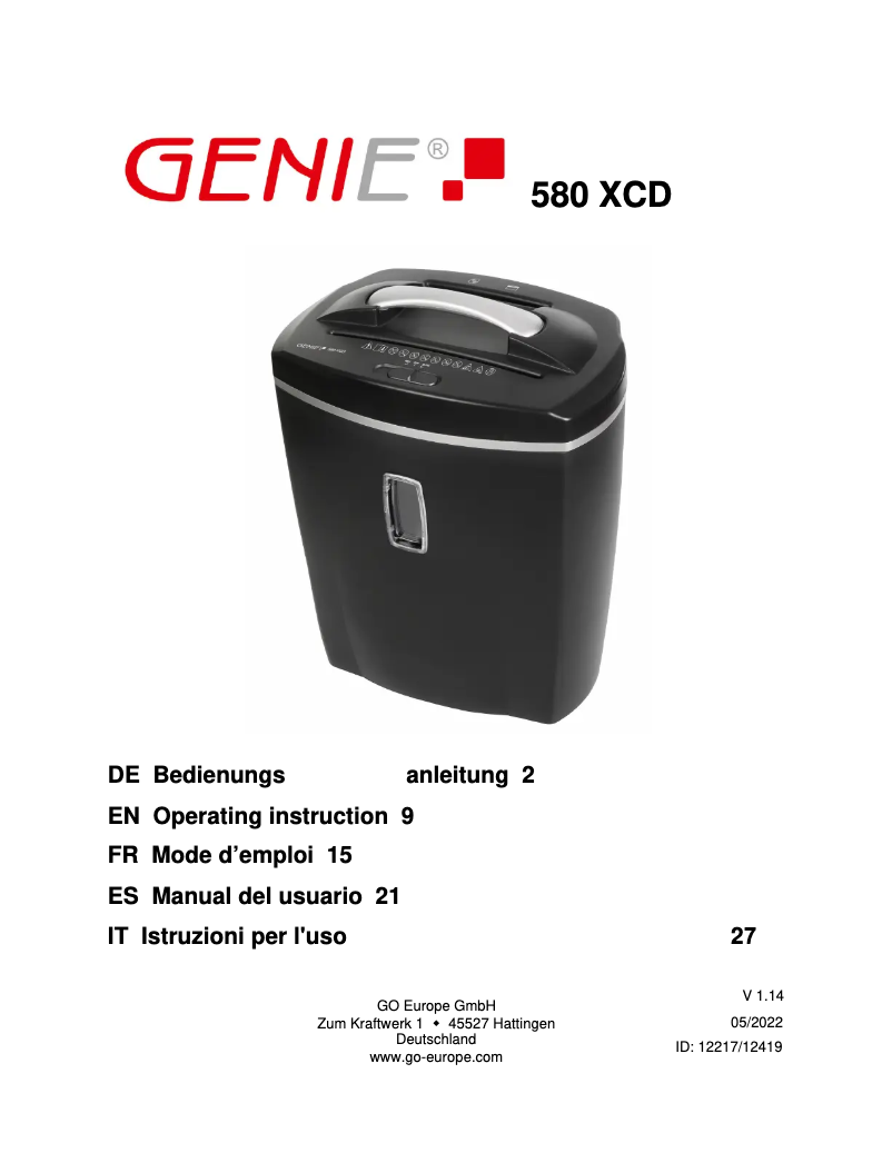 Imagen de la primera página del manual del dispositivo 580 XCD