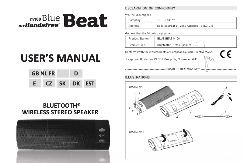 Imagen de la primera página del manual del dispositivo Blue Beat M100