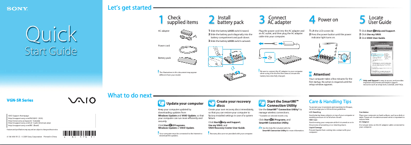 Imagen de la primera página del manual del dispositivo Vaio VGN-SR490J