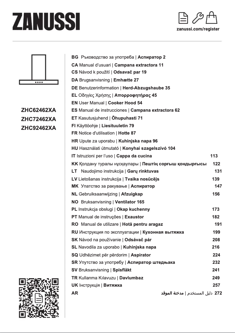 Imagen de la primera página del manual del dispositivo ZHC92462XA