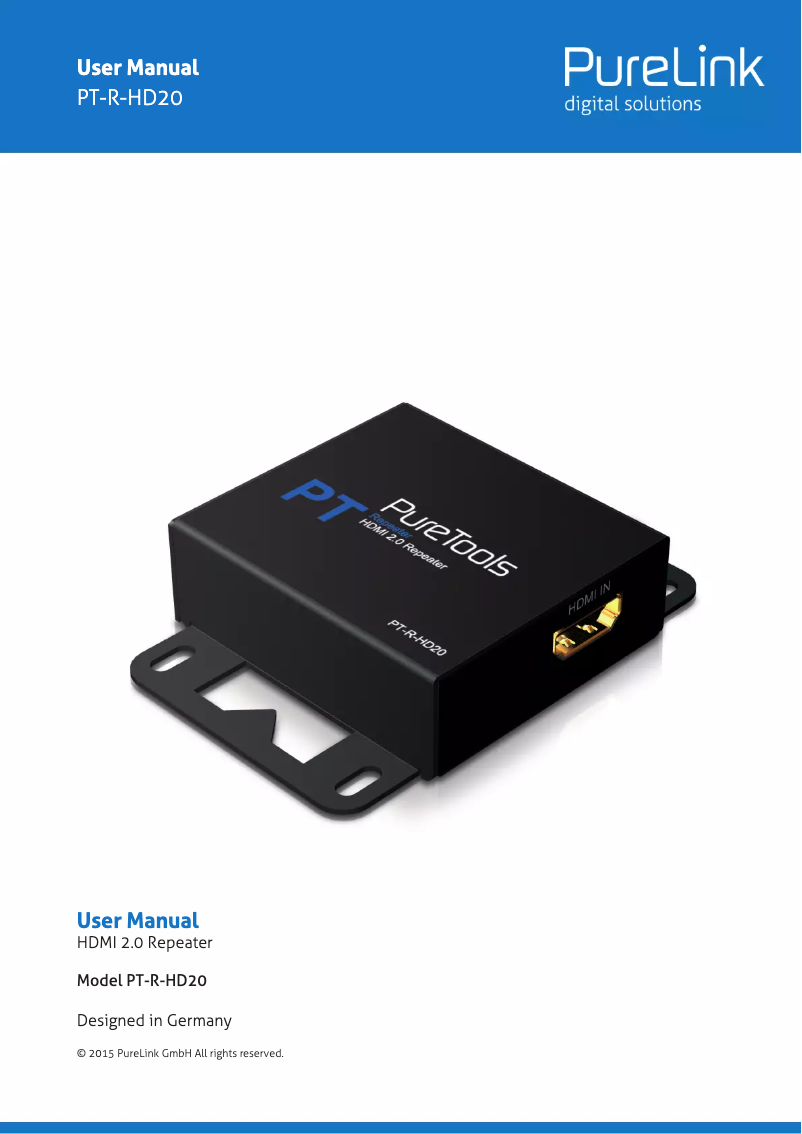 Imagen de la primera página del manual del dispositivo PT-R-HD20