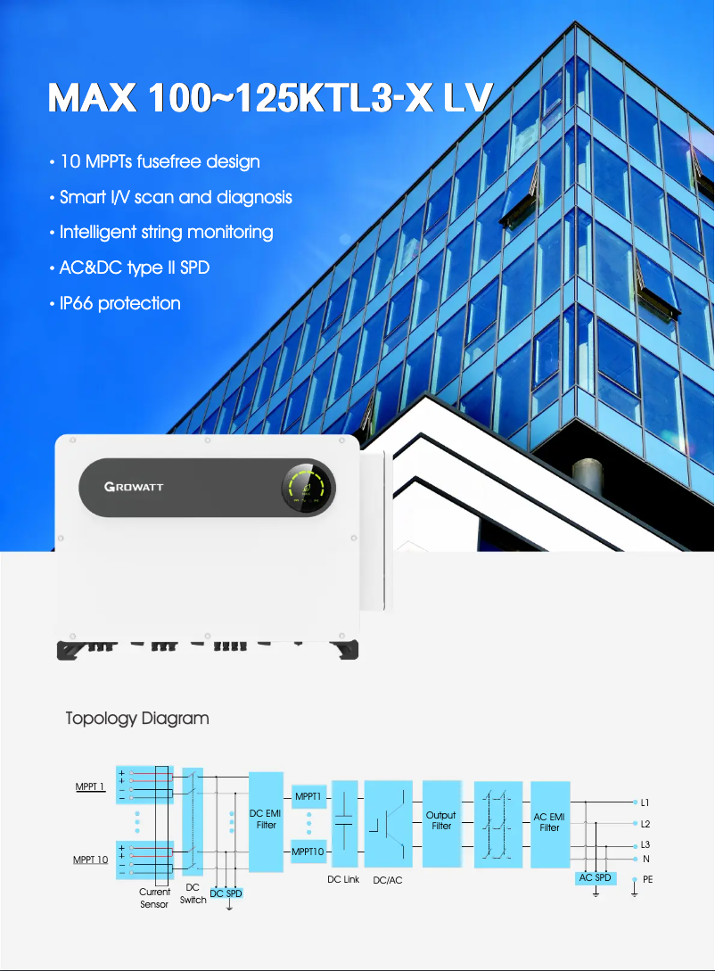 Página 1 del manual Ficha técnica Growatt MAX 100KTL3-X LV
