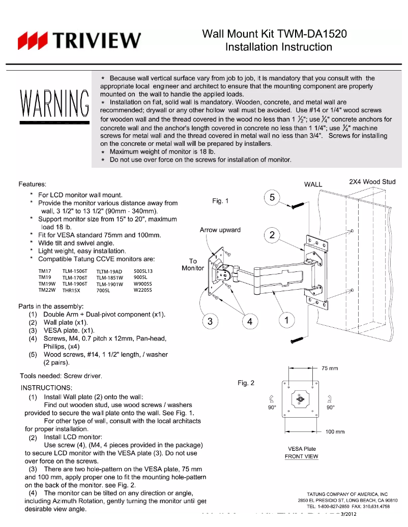 Página 1 del manual Manual de usuario Tatung TME19W