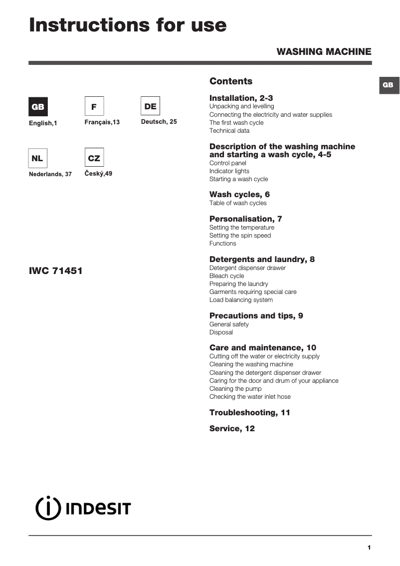 Página 1 del manual Manual de usuario Indesit IWC 71451 ECO EU