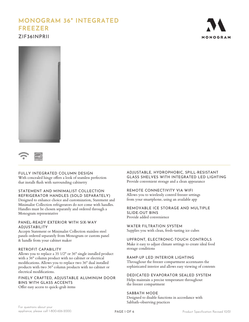 Página nº 1 - Ficha técnica Monogram ZIF361NPRII