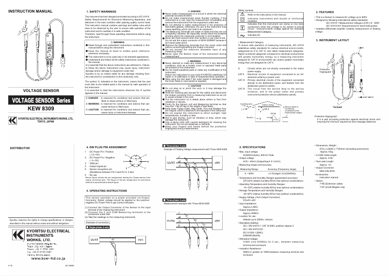 Imagen de la primera página del manual del dispositivo KEW 8309