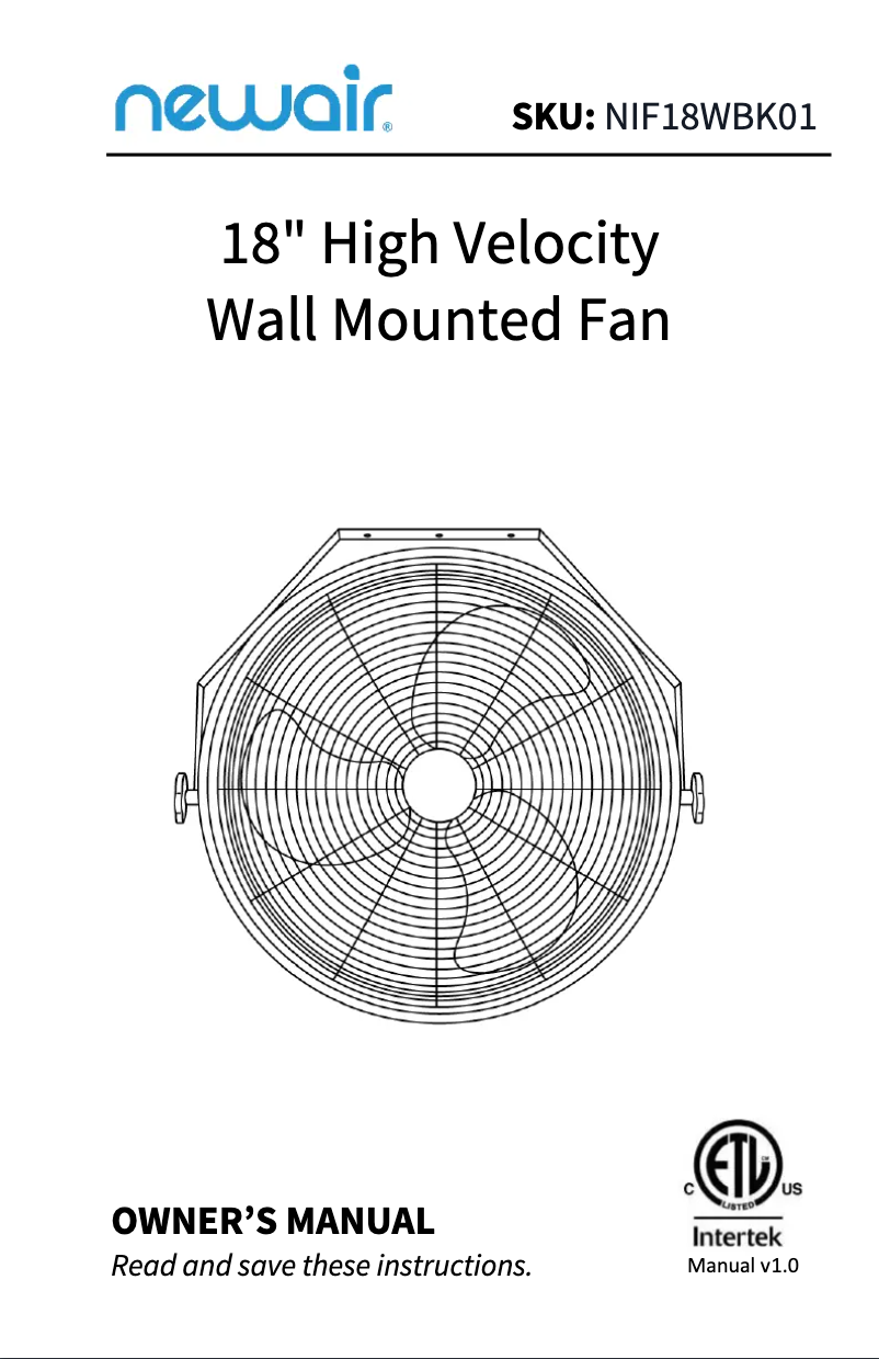 Imagen de la primera página del manual del dispositivo NIF18WBK01