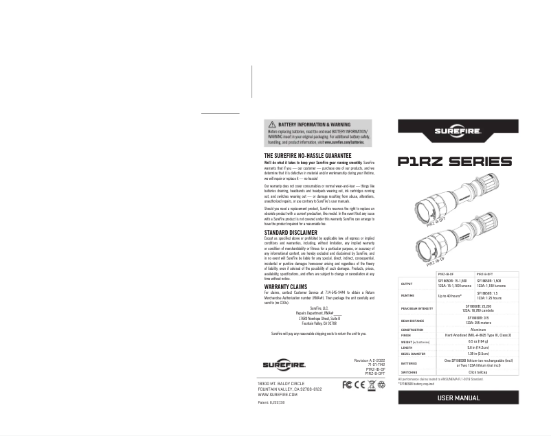 Página 1 del manual Manual de usuario SureFire P1RZ-B-DFT