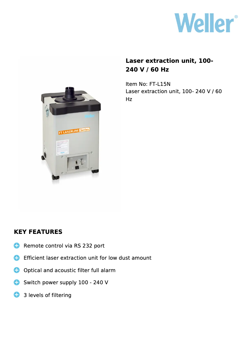 Página 1 del manual Ficha técnica Weller Laser Line LL 150