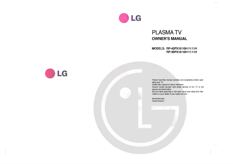 Imagen de la primera página del manual del dispositivo RP-42PX10H