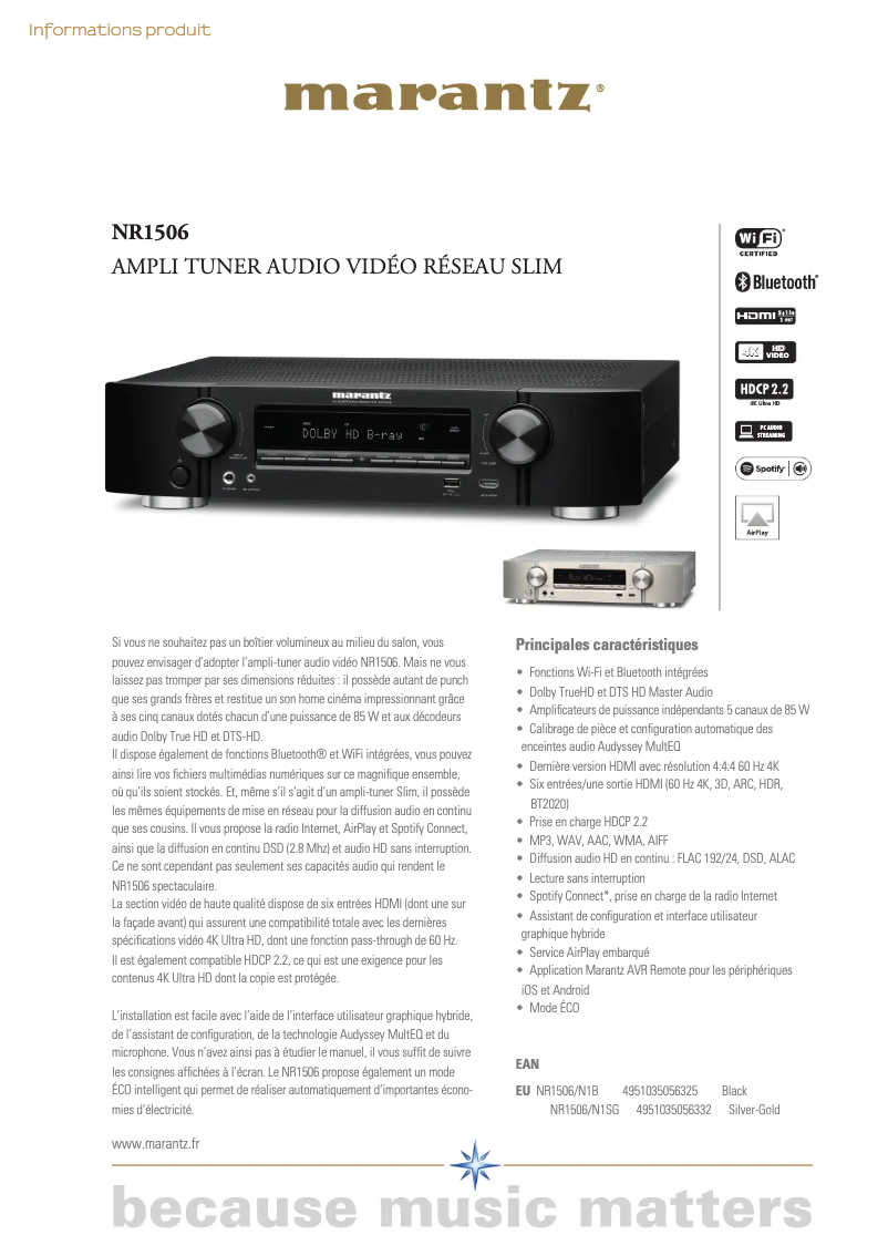 Página 1 del manual Ficha técnica Marantz NR1506