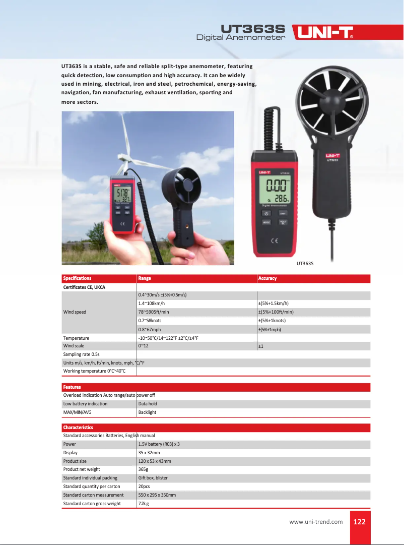 Imagen de la primera página del manual del dispositivo UT363s
