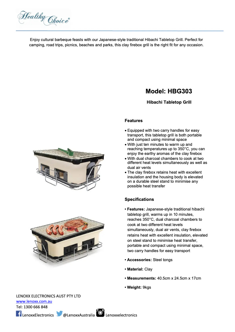 Página 1 del manual Ficha técnica Healthy Choice HBG303