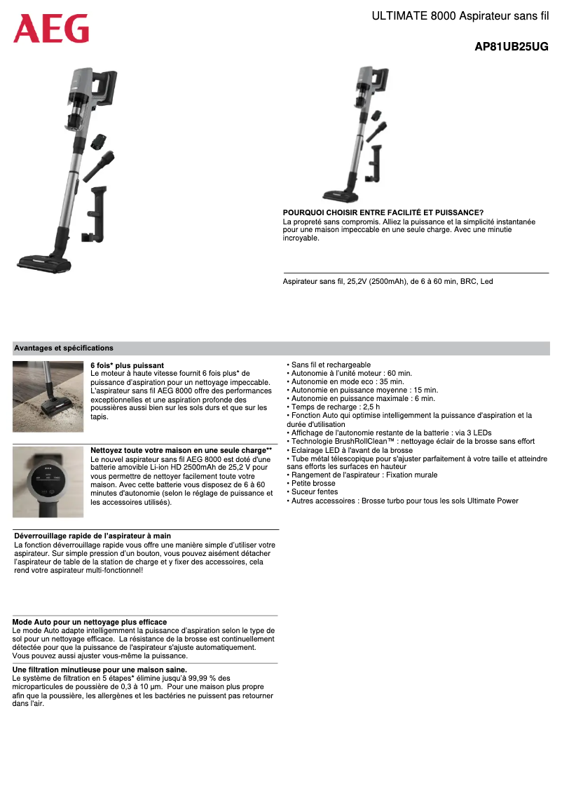 Página 1 del manual Ficha técnica AEG Ultimate 8000 AP81UB25UG