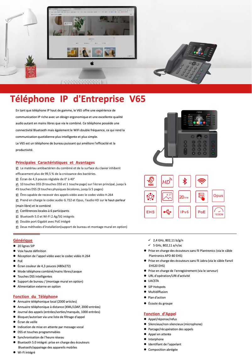 Página 1 del manual Ficha técnica Fanvil V65