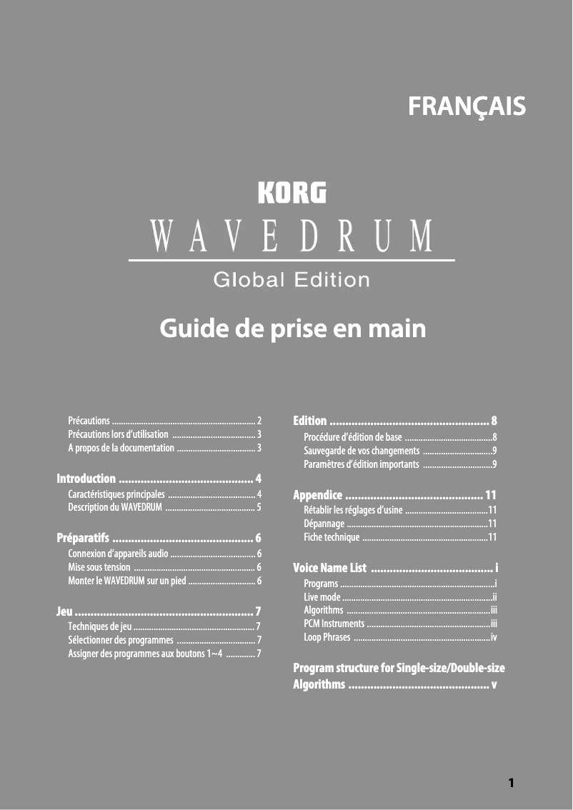 Imagen de la primera página del manual del dispositivo WaveDrum Global Edition