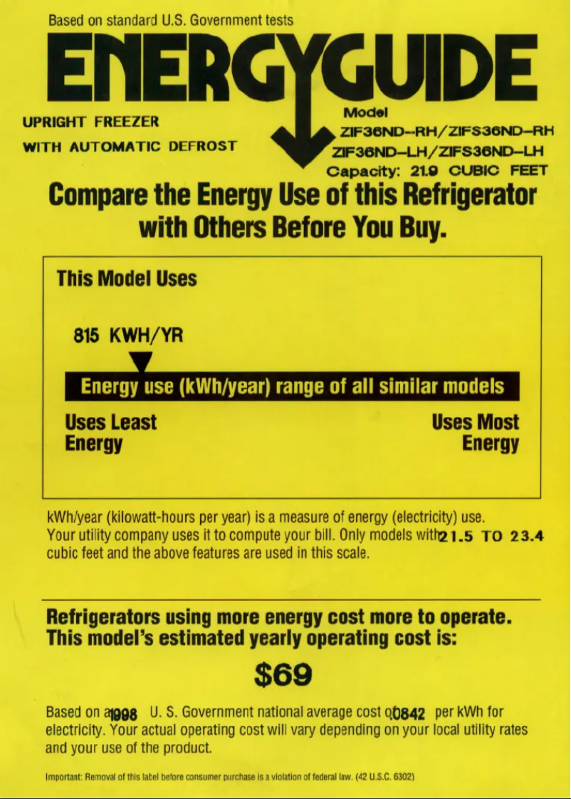 Página 1 del manual Etiqueta energética GE ZIF36NDRH