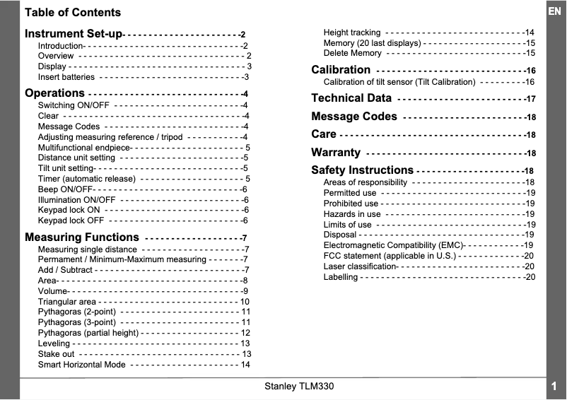 Página 1 del manual Manual de usuario Stanley TLM330
