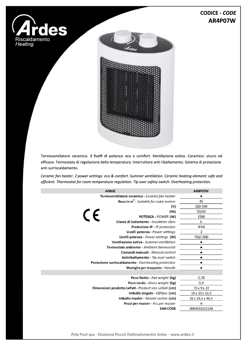 Página nº 1 - Ficha técnica Ardes AR4P07W