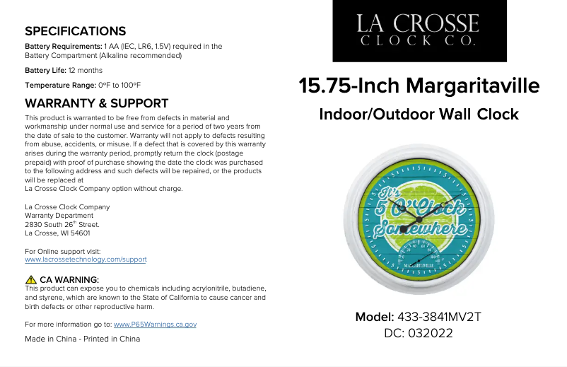 Imagen de la primera página del manual del dispositivo 433-3841MV2T