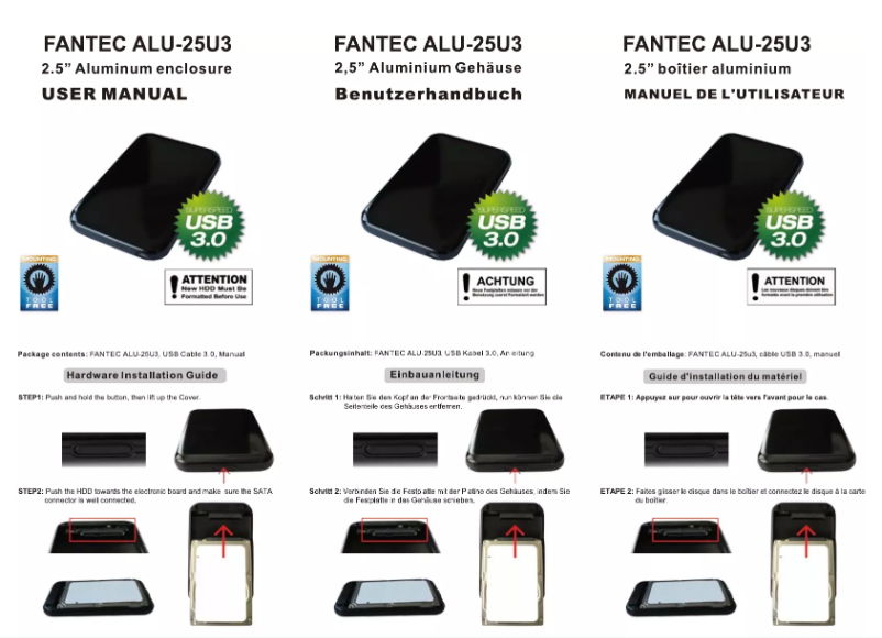 Página 1 del manual Manual de usuario Fantec Alu-25U3