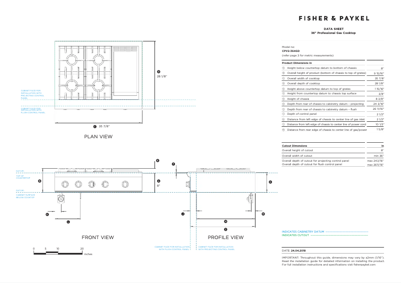 Página 1 del manual Ficha técnica Fisher & Paykel CPV2-364GDL