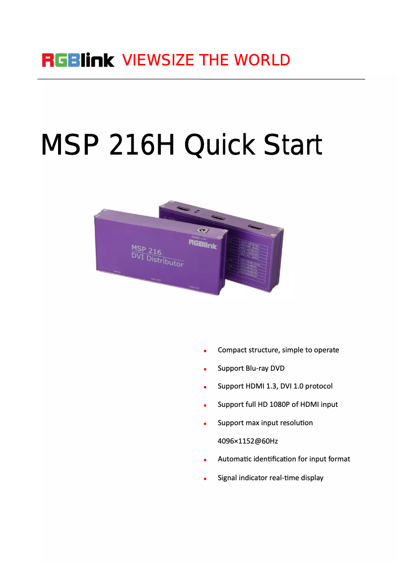 Imagen de la primera página del manual del dispositivo MSP 216H