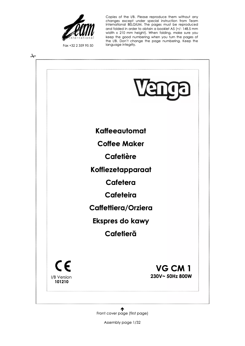 Imagen de la primera página del manual del dispositivo VG CM 1