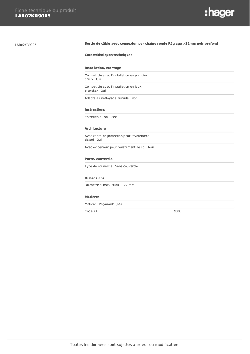 Imagen de la primera página del manual del dispositivo LAR02KR9005