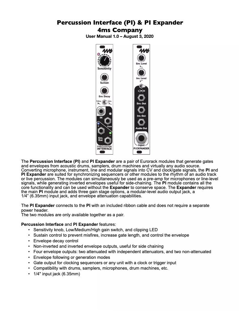 Página 1 del manual Manual de usuario 4ms Percussion Interface
