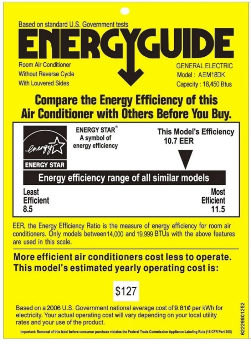 Página 1 del manual Etiqueta energética GE AEM18DK