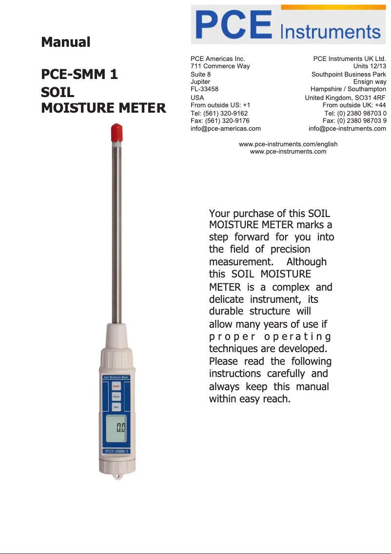 Imagen de la primera página del manual del dispositivo PCE-SMM 1